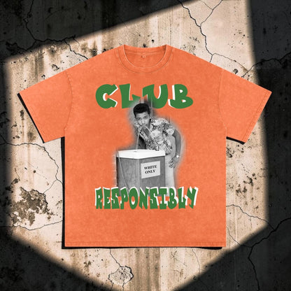 Caviar Club loose fit orange snow wash cotton t-shirt with graphic print and drop shoulder short sleeves