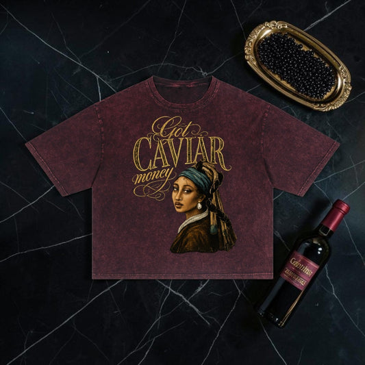 Caviar Club oversized merlot cotton t-shirt with snow wash effect and graphic print of a woman wearing a headscarf.