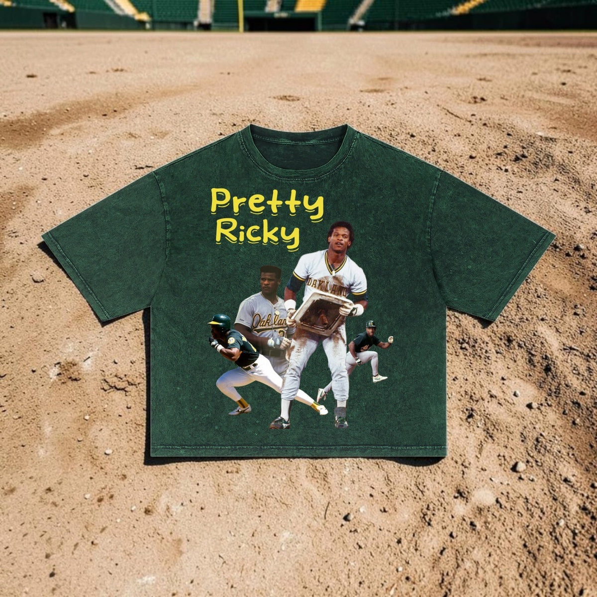 Caviar Club oversized green snow wash cotton t-shirt featuring a vintage baseball graphic print.